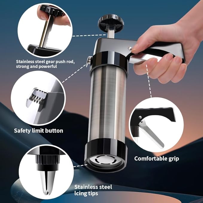 Cookie Press Gun Kit, Spritz Cookie Press with 13 Discs, 8 Piping Tips, Stainless Steel Cookies Maker for Baking, DIY Christmas Cookies and Decorating