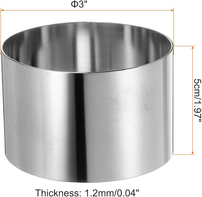 HARFINGTON 4PCS Round Cake Ring 3 x 2 Inch Seamless Stainless Steel Pastry Mousse Dessert Ring Mirror Coating for Baking Cooking Making Tool