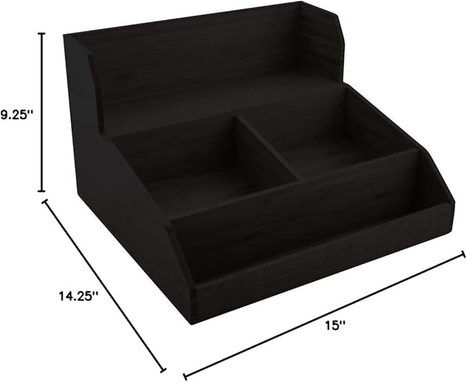 Restaurantware-15 x 14.25 x 9.25 Inch Coffee Condiment Organizer, 1 Countertop Tea Station Organizer - 3 Shelf, Heavy-Duty, Black Bamboo Coffee Bar Holder, For Breakrooms, Offices, or Homes,