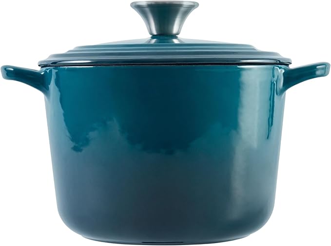 Dutch Oven Pot with Lid 1.8 qt Cast Iron Dutch Oven for Bread Baking DarkCyan Enameled Cast Iron Rice Pot with Handels