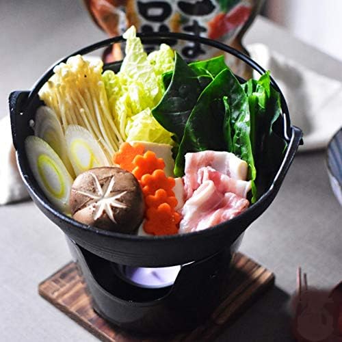 Happy Sales HSSN-PHP675, Japanese Design Cast Iron Nabe Sukiyaki Nabemono Personal Size Hot Pot With Wooden Lid, 28 fl.oz.