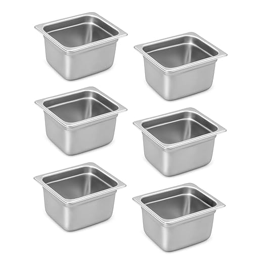 Aplancee 1/6 Hotel Pans 4 Inch Deep Stainless Steel Food Pan - Anti-Jam 6 Pack Steam Table Pan Set for Catering, Buffet Use, Kitchen Prep