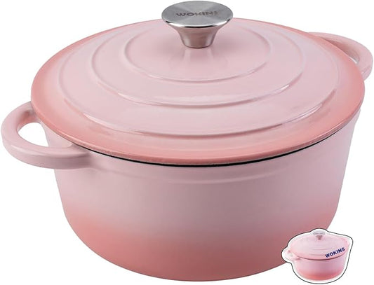 5.5QT Enameled Cast Iron Dutch Oven Pot with Lid,Heavy-Duty Cookware for Sourdough Bread Baking,Braising,Stews,Roasting,Oven Safe up to 500°F,pink