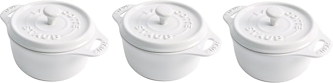 STAUB Ceramic Dutch Oven 3-piece Mini Round Cocotte, White