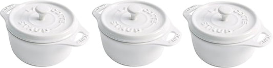 STAUB Ceramic Dutch Oven 3-piece Mini Round Cocotte, White