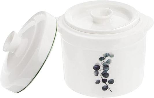 Zerodeko 1Set Ceramic Stew Pot with Lid, Small Steam Soup Bowl Steaming Cup for Home Kitchen Egg Custard Appetizer Bowl (13.50X13.00X13.00cm)