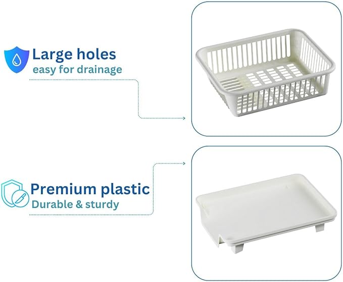 3pc Large Dish Drying Rack, Space Saving Dish Rack for Kitchen Counter, Plastic Dish Rack with Cutlery Holder and Dish Drainer