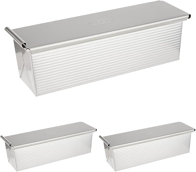 USA Pan Bakeware Pullman Loaf Pan with Cover,13 x 4 inch,Nonstick & Quick Release Coating,Made in the USA from Aluminized Steel,(Pack of 3)