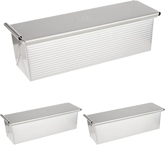 USA Pan Bakeware Pullman Loaf Pan with Cover,13 x 4 inch,Nonstick & Quick Release Coating,Made in the USA from Aluminized Steel,(Pack of 3)
