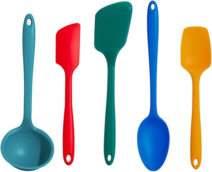GIR: Get It Right 5-Piece Silicone Ultimate Kitchen Utensils Set - Ladle, Spatula, Flip, Spoon & Spoonula - Non-Toxic Cooking Utensils for Nonstick Cookware, Cooking and Baking - Madrid