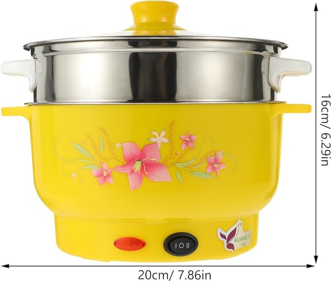 GLEAVI Electric Hot Pot with Double Layers Stainless Steel Steamer Pot for Cooking and Boiling Multifunctional Stockpot for Home and Office Compact 7.87 Inch Size