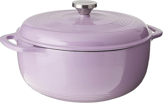 Lodge 3 Quart Enameled Cast Iron Dutch Oven with Lid – Dual Handles – Oven Safe up to 500° F or on Stovetop - Use to Marinate, Cook, Bake, Refrigerate and Serve – Lilac