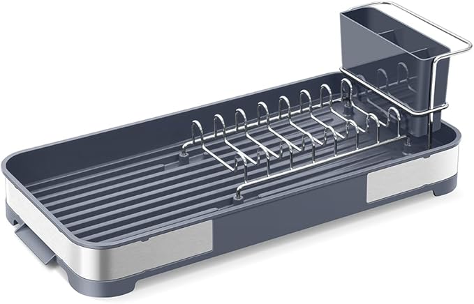 Glad Stainless Steel Dish Drying Rack - Small Space Saving Dish Drainer with Removable Cutlery Holder, Drain Spout, and Towel Bar - Rust-Resistant Metal Rack for Kitchen Countertops, (8”W x 17.5”L)