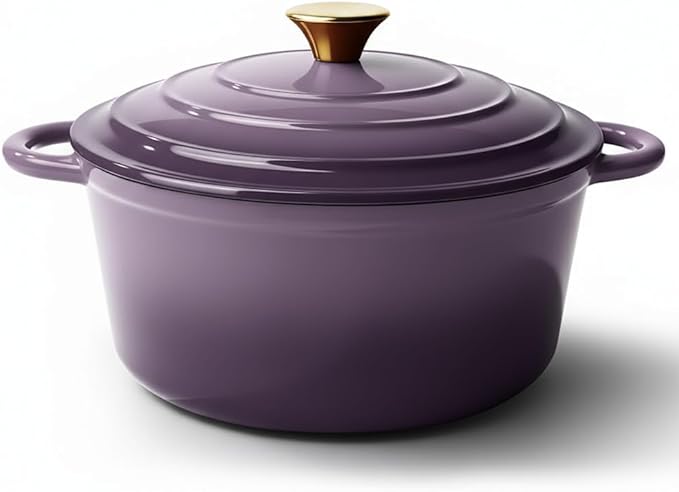 4.5 Quart Dutch Oven Pot with Lid, Non Stick Enameled Cast Iron Dutch Oven for Bread Baking, Heavy-Duty, Oven Safe Ceramic Cookware Up to 500°F for Baking, Braising, Stews, Roasting, Purple