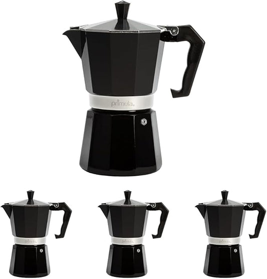 Primula Classic Stovetop Espresso and Coffee Maker,Moka Pot for Italian and Cuban Café Brewing,Greca Coffee Maker,Cafeteras,6 Espresso Cups,Black,(Pack of 4)