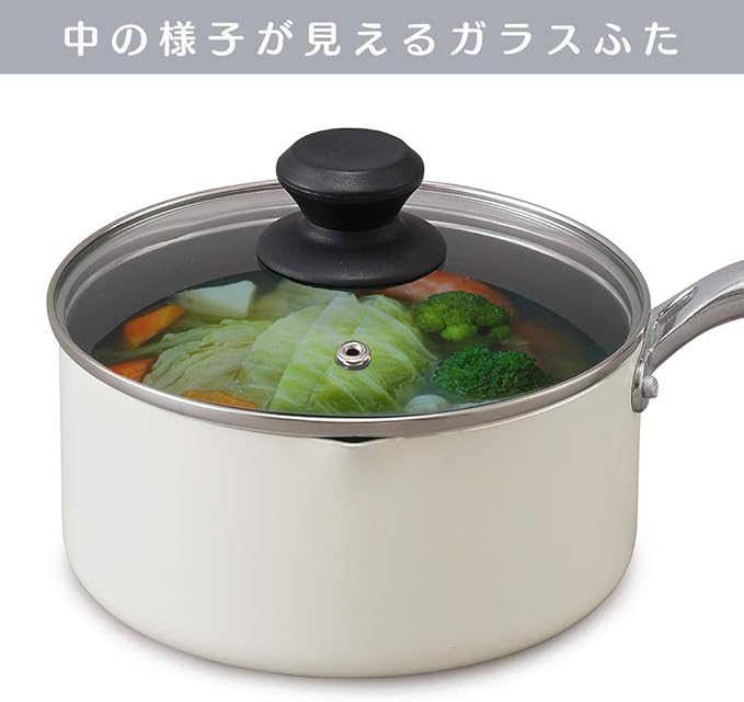 Iris Ohyama DIS-P18 Single Handled Pot, 7.1 inches (18 cm), Pot with Lid, Gas Fire/Induction Compatible, Glass Lid, Diamond Coated, Long Lasting, Non-Sticking, Easy Care, Brown