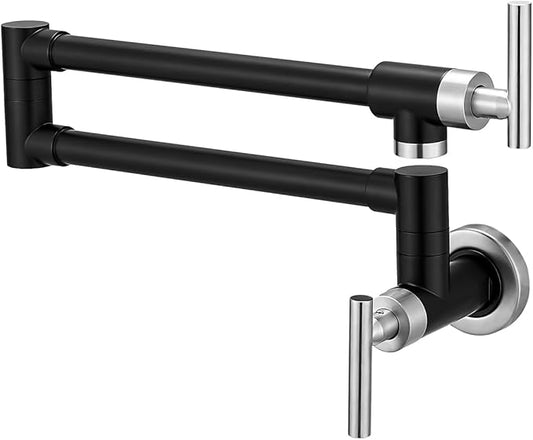 GIMILI Black and Nickel Pot Filler Commercial Wall Mount Faucet Folding Double Joint Swing Arm Pot Filler Rotatable Wall Faucet