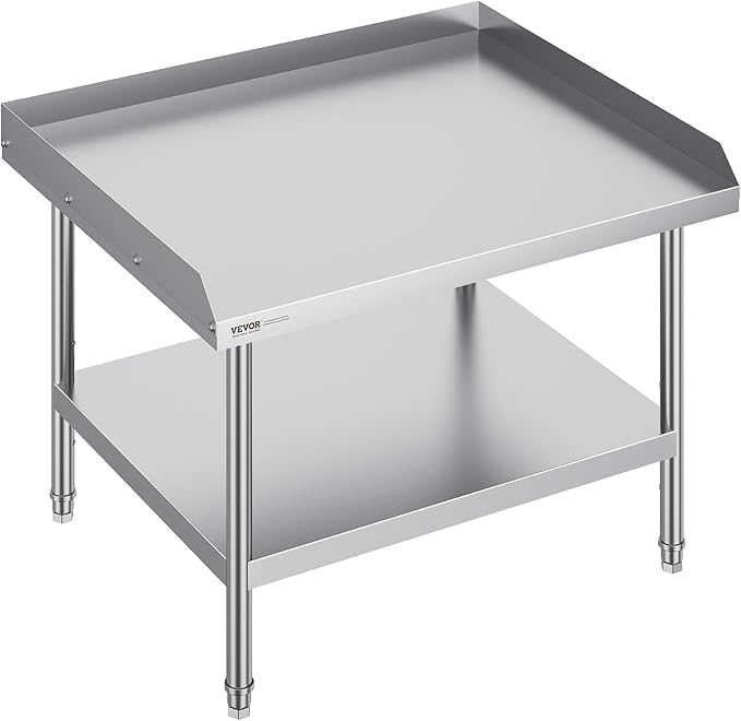 VEVOR Stainless Steel Work Table, 30 x 36 x 26 Inch Commercial Food Prep Worktable, 3-Sided Backsplash Heavy Duty Prep Worktable, Metal Work Table with Adjustable Height for Restaurant Home Hotel