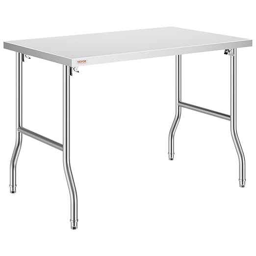 VEVOR Stainless Steel Foldable Work Table, 48 * 30 Inch Heavy Duty Food Outdoor Stainless Steel Worktable for Commercial Kitchen Restaurant