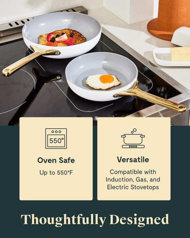 Caraway Nonstick Ceramic Frying Pan (2.7 qt, 10.5") - Non Toxic, PTFE & PFOA Free - Oven Safe & Compatible with All Stovetops (Gas, Electric & Induction) - Marigold