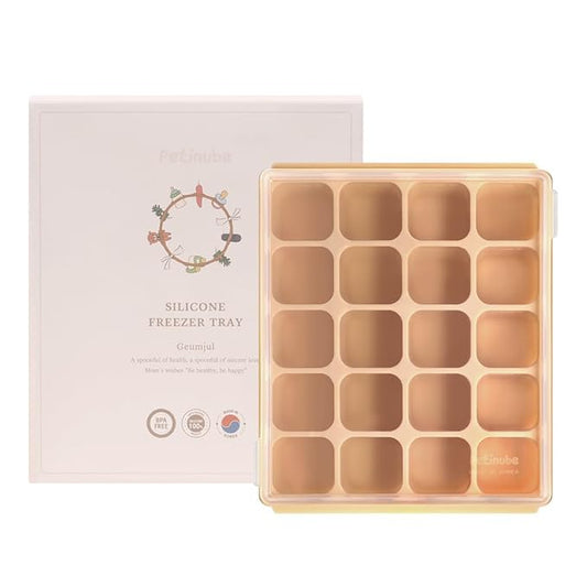 Baby Food Storage Silicone Cubes with Clip-On Lid Freezer Tray Baby Food Soups Purees Ice Easy and Safe Design Made in Korea (20 Sand Beige)