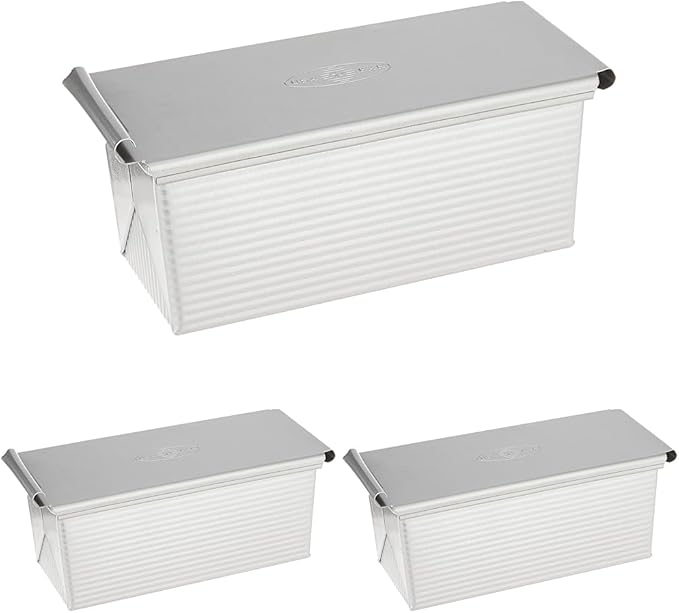 USA Pan Bakeware Pullman Loaf Pan With Cover,9 x 4 inch,Nonstick & Quick Release Coating,Made in the USA from Aluminized Steel,(Pack of 3)