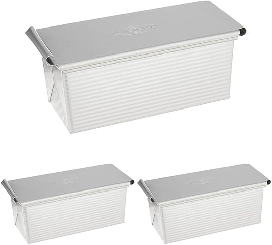 USA Pan Bakeware Pullman Loaf Pan With Cover,9 x 4 inch,Nonstick & Quick Release Coating,Made in the USA from Aluminized Steel,(Pack of 3)