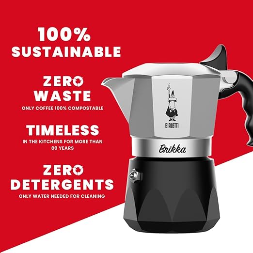 Bialetti Brikka Moka Pot - Crema-Rich Stovetop Espresso Maker, Italian Coffee Maker, 2 Espresso Shots (3.4 oz - 100 ml), Black