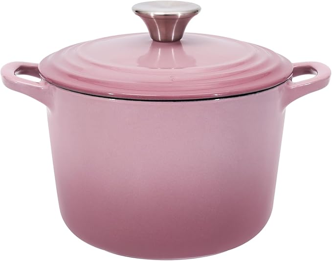 Dutch Oven Pot with Lid 2.8 qt Cast Iron Dutch Oven for Bread Baking Pink Enameled Cast Iron Rice Pot with Handels