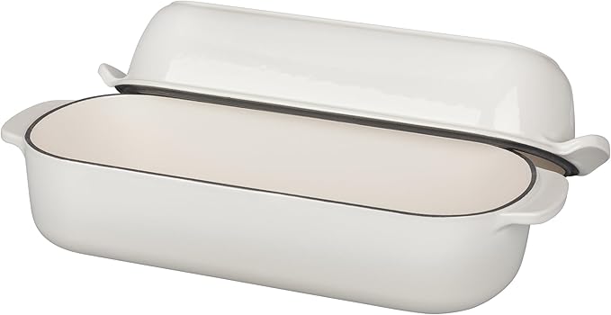 Enameled Cast Iron Loaf Pan with Lid, Bread pan, Dutch Oven Bread pan for Homemade Sourdough Bread Baking, 12.5x5.5 inch, 5qt, White