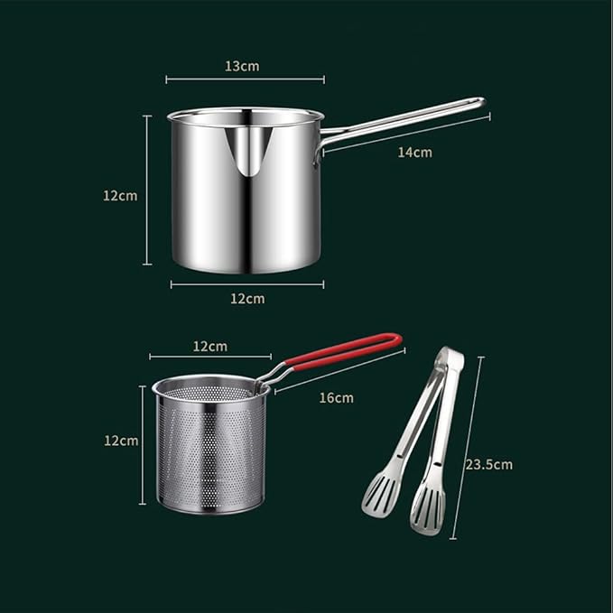 Cabilock Deep Fryer with Basket 4.7 Inch Compact Frying Pot with Perforated Strainer for French Fries Fish Shrimp Chicken Wings Kitchen Appliance