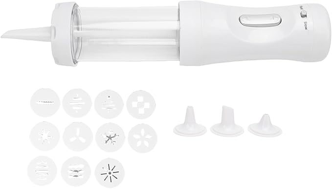 Electric Cookie Press Gun Kit, DIY Cookie Maker Set with 12 Cookie Discs and 4 Tips, Biscuits Maker Kit, Decorating Baked Goods, Baking Decoration Supplies
