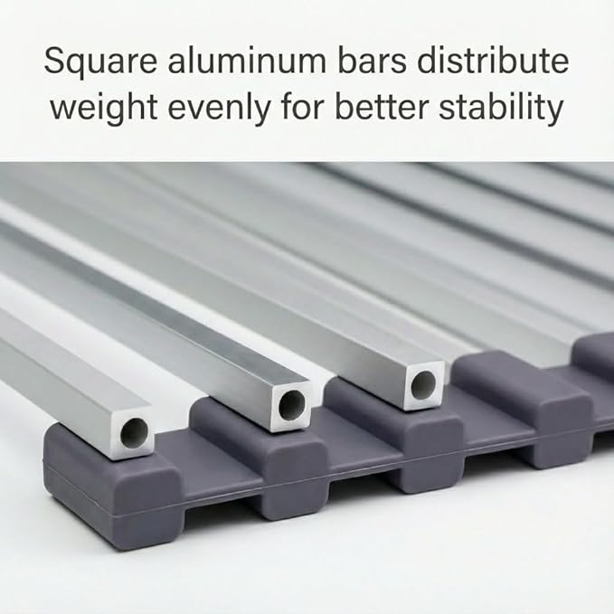 Aluminum Roll Up Dish Drying Rack Over Sink - Supports up to 55 lbs | Heavy Duty Square Bar | Rust-Free Anodized & Heat Resistant Cooling Rack with Dish Holder (Purple Gray, Large)