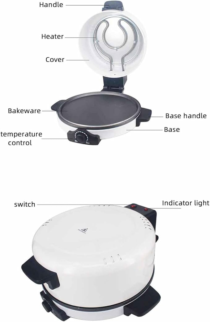 12 Inch Countertop Pizza Maker, Electric Pizza Oven Bread Maker Machine for Kitchens with Adjustable Temperature, Stainless Steel Heating Coil + Non-Stick Coating