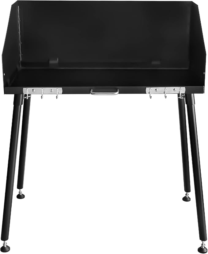 30 x 16 Inch Carbon Steel Dutch Oven Camp Cooking Table with Three-Sided Windscreen and Four Legs for Grill Travel, Outdoor Picnic, Beach, BBQ, Backyards