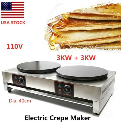 16" Commercial Electric Crepe Maker Pancake Baking Machine Non-Stick Electric Crepe Pan Single Hotplate Adjustable Temperature 50-300℃(122-572℉) with Batter Spreader for Tortilla, 110V
