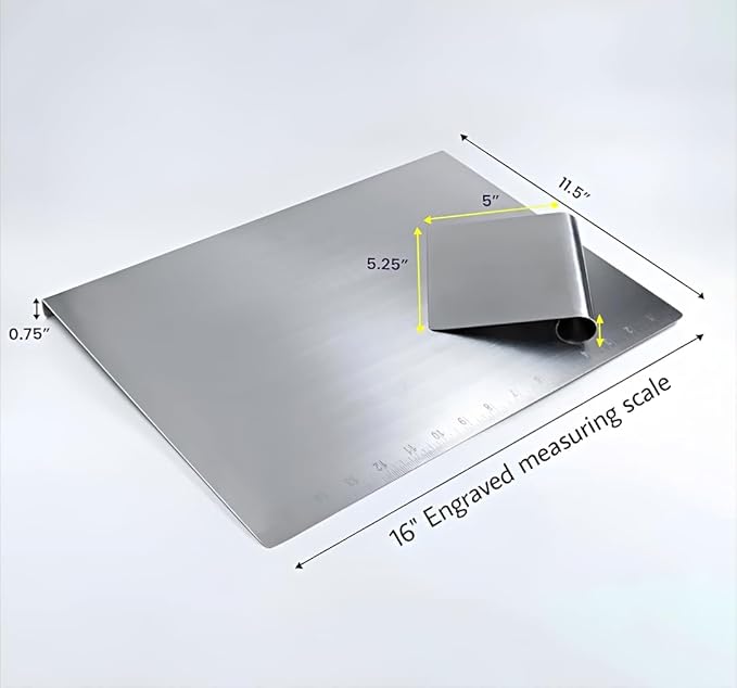 Stainless Steel Cutting Board with Lip | Small size | With Free Dough Cutter for Kitchen Needs | Countertop Metal Baking Board | Meat Chopping | Dishwasher Safe, 15.74 | Mothers Day gift
