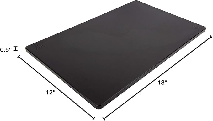 Thirteen Chefs Large 18 x 12 Black Plastic Cutting Board - 1/2" Thick HDPE for Restaurants and Professional Kitchens, NSF