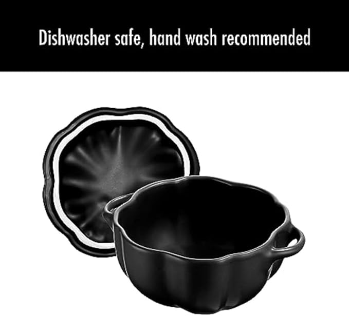 STAUB Ceramic 0.75-qt Petite Ceramic Pumpkin, Oven & Stove Safe up to 572°F, Pumpkin Dish, Ceramic Baking Dish, Candy Dish, Matte Black