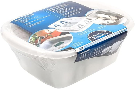 Camco 43517 White Sink Kit with Dish Drainer, Dish Pan and Sink Mat,Pack of 1