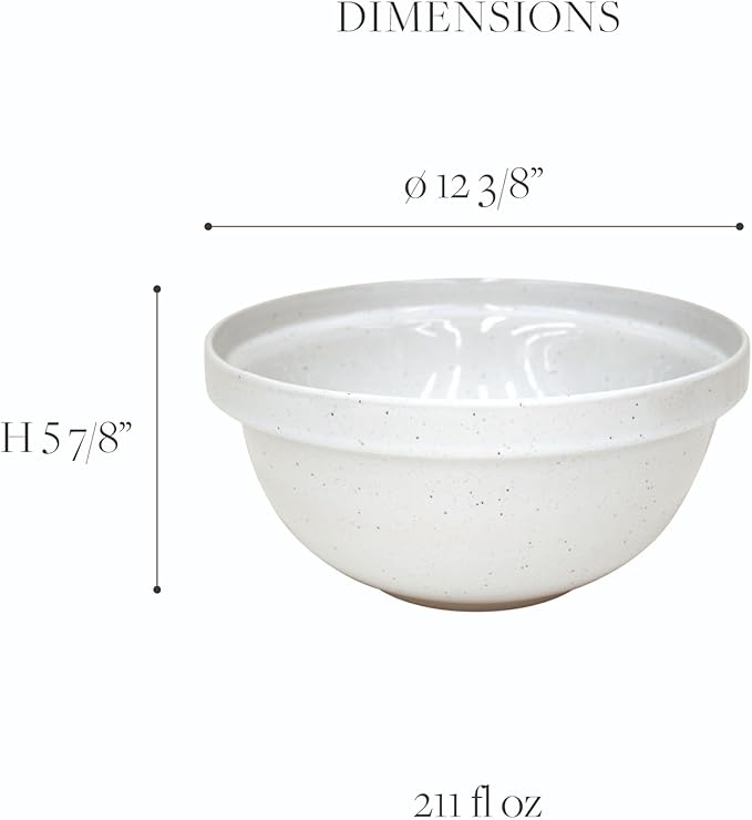 Casafina Large Ceramic Mixing Bowl - 6.6Qt | Fattoria Collection - White | Stoneware | Food Safe Glazing | Microwave & Dishwasher Safe | Restaurant Quality for Bread Making