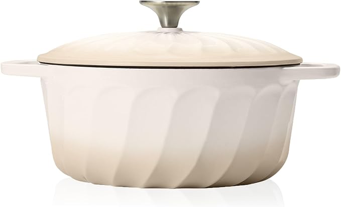 Enameled Cast Iron Dutch Oven with Lid, 6 QT Cast Iron Dutch Oven Pot, Dual Handles for Bread Baking, Cook, Bake, Oven Safe across All Cooktops (White,6 QT)