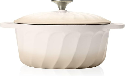 Enameled Cast Iron Dutch Oven with Lid, 6 QT Cast Iron Dutch Oven Pot, Dual Handles for Bread Baking, Cook, Bake, Oven Safe across All Cooktops (White,6 QT)