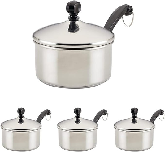 Farberware Classic Stainless Steel Sauce Pan/Saucepan with Lid,1 Quart,Silver,50000,11.2"D x 6.3"W x 4.4"H,(Pack of 4)