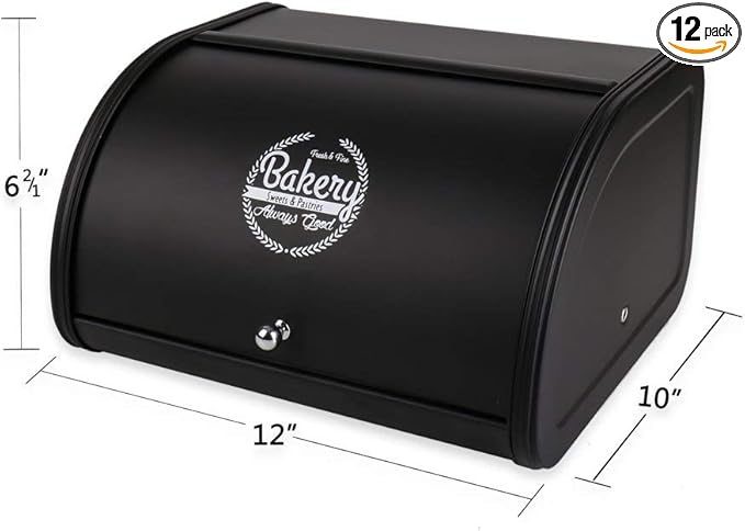 Home by Jackie Inc X458 Black Metal Bread Box/Bin/kitchen Storage Containers with Roll Top Lid (Black)