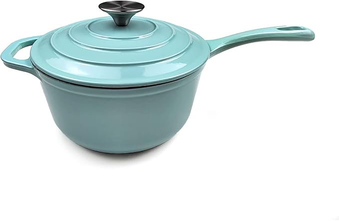 HAWOK 2 qt Enameled Cast Iron Saucepan, 7 inch with Lid, Green