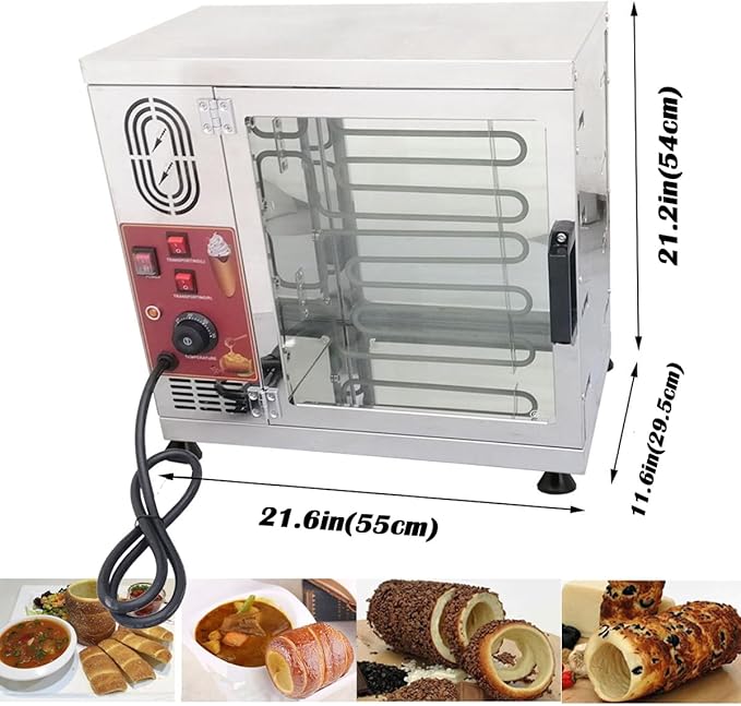 INTBUYING Commercial Electric Ice Cream Cone and Chimney Cake Roll Maker, 8-Station Baking Oven with 16 Interchangeable Dies, 110V 3200W Toasting Oven for Chimney Cake and Bread Rolls, NO Plug