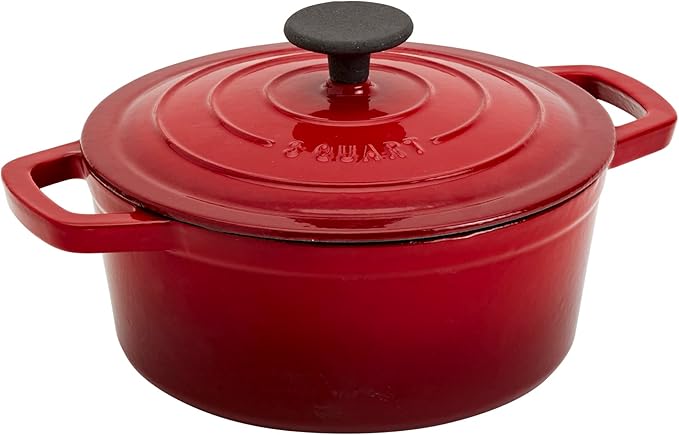 Smith & Clark 3-Quart Enameled Cast Iron Dutch Oven Pot with Lid, Red