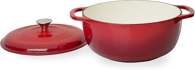 Mercer Culinary Enameled Cast Iron Round Dutch Oven, 6 qt., Red