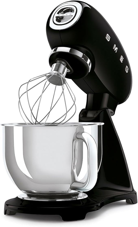 SMEG SMF03 Stand Mixer – 5 Qt Tilt-Head Mixer with Stainless Steel Bowl, 10 Speeds, Retro 50s Vintage Style – Black
